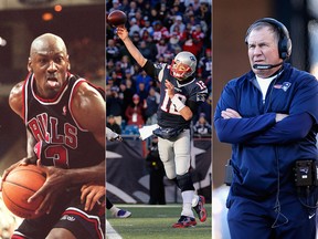 From the left: Michael Jordan, Tom Brady, Bill Belichick.