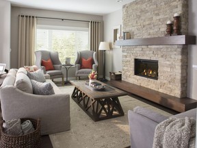 The fireplace in the Ascent show home by Hopewell Residential.