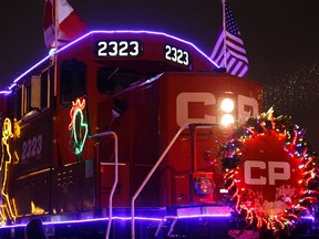 The CP Holiday Train is seen at its stop in Edmonton, Alberta on Thursday, December 8, 2016. The train crosses Canada raising funds for food banks before Christmas.