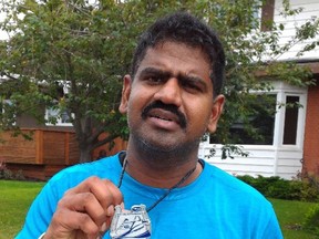 Elayaraja Balasundaram (pictured here) and Heather McAsey Anderson were killed on the QE II near Innisfail after a semi-truck crashed into the pair.