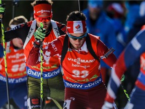 POKLJUKA, SLOVENIA - DECEMBER 10: Christian Gow of Canada in action during the IBU Biathlon World Cup Men's and Women's Pursuit on December 10, 2016 in Pokljuka, Slovenia.