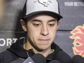 Crystal Schick/ Independent CALGARY, AB -- Johnny Gaudreau talks to media about his injured hand in Calgary, on November 18, 2016. --  (Crystal Schick/Independent)