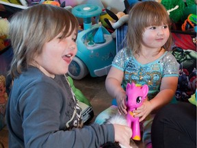 David Tennant, 6, and his sister Amelia, 2 play at home in Calgary on Wednesday December 7, 2016. The children along with mom Ayla have been helped by CUPS, one of the recipients of the 2016 Calgary Herald Christmas Fund.