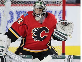 Calgary Flames Tyler Parsons before facing the Vancouver Canucks during pre-season hockey in Calgary, Alta., on Thursday, September 29, 2016. AL CHAREST/POSTMEDIA