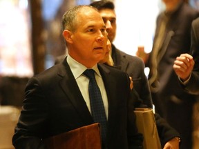NEW YORK, NY - DECEMBER 07:  Oklahoma Attorney General Scott Pruitt arrives at Trump Tower on December 7, 2016 in New York City. Potential members of President-elect Donald Trump's cabinet have been meeting with him and his transition team of the last few weeks.