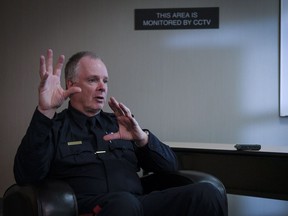 Calgary Police Service chief Roger Chaffin speaks during an interview with the Canadian Press in Calgary, Alta., Wednesday, Dec. 7, 2016.