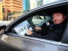 Uber driver Mike Commodore and former Calgary Flames player, poses for a photo at the launch of uber in Calgary, Alta., on Tuesday December 6, 2016.