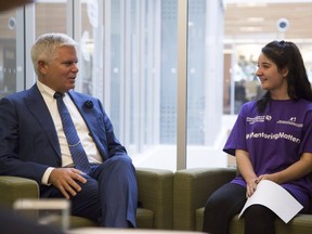WestJet president and CEO Gregg Saretsky is interviewed by Sarah Boese as part of WestJet's #MentoringMatters Day with Big Brothers Big Sisters on September 30, 2016.