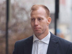 Travis Vader arrives at court in Edmonton on Tuesday, March 8, 2016. A judge is to review bail conditions for a man who has been late four times for his murder trial in the deaths of two Alberta seniors.THE CANADIAN PRESS/Amber Bracken ORG XMIT: CPT116