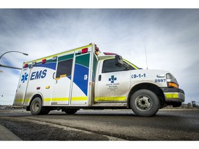 An ambulance heads toward South Health Campus in Calgary, Alta., on Thursday, Jan. 19, 2017.