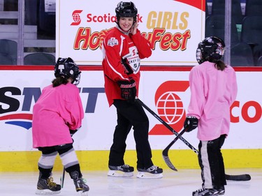 Olympic gold medalist Cassie Campbell-Pascall coaches novice level girls in the Scotiabank Girls HockeyFest at the Saddledome in Calgary on Sunday January 8, 2017.