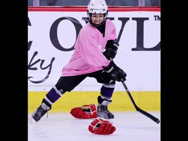 Novice level girls take part in the Scotiabank Girls HockeyFest at the Scotiabank Saddledome in Calgary on Sunday January 8, 2017.