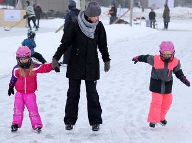 Sandra Jaly and daughters Delilah, left and Tatum take part in the second annual SKATE THE LAKE fundraiser for Canadian Children’s Brain Cancer Foundation at McKenzie Lake on Sunday January 22, 2017. The foundation was started by John and Shawna Feradi after they lost their eight year-old son Jordan to brain cancer in 2012. Jordan’s determination and the boy’s tireless love of hockey were the inspiration for Skate the Lake, which sees many of Jordan’s hockey and school friends taking part.