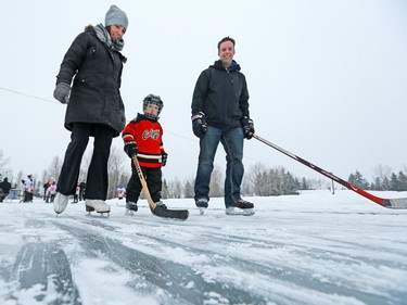 Ben Horder,4, skates with mom Jen and dad Ben during the SKATE THE LAKE fundraiser for Canadian Children’s Brain Cancer Foundation at McKenzie Lake on Sunday January 22, 2017. The foundation was started by John and Shawna Feradi after they lost their eight year-old son Jordan to brain cancer in 2012. Jordan’s determination and the boy’s tireless love of hockey were the inspiration for Skate the Lake, which sees many of Jordan’s hockey and school friends taking part.