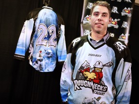 The Calgary Roughnecks' Scott Carnegie models the team's special Star Wars themed jerseys for their second annual Star Wars themed game this Saturday. And once again the team is auctioning off  the jerseys in support of STARS air ambulance. Bid for your favourite Roughneck jersey at ElevateAuctions.com