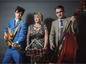 Calgary rockabilly act Peter and the Wolves featuring, from left, Howlin' Pete Cormier, MIss Cherry Kisses and Theo Waite.