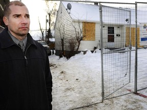 SCAN Inspector Mike Letourneau watches over the property while the property owner removes items from inside the home. 625 27 Avenue NE Calgary is locked down for 90 days after SCAN obtained a Community Safety Order (CSO) on January 16. Evidence of drug activity and stolen property valued at more than $150,000 and CPS being called to a violent altercation racked up with SCAN going to Court of Queen's Bench on Dec. 16, 2016 to obtain a CSO. RYAN MCLEOD FOR POSTMEDIA CALGARY