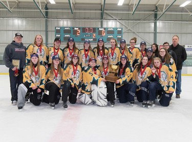 The Medicine Hat Avalanche finished on top in the U19B final at the Esso Golden Ring ringette tournament at Don Hartman North East Sportsplex in Calgary on Sunday, Jan. 15, 2017. Photo by Maxwell Mawji.