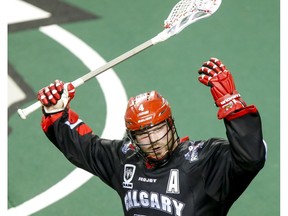 Geoff Snider urges on the crowd during his final season in the NLL with the Calgary Roughnecks on May 23, 2015. (Lyle Aspinall)