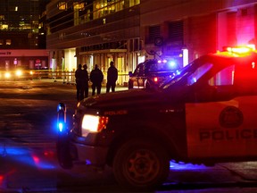 Calgary police outside the Sheldon Chumir Health Centre.