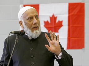 Imam Syed Soharwardy, speaks prior to prayers in Calgary in 2014.  Responding to last night's attack, Soharwardy said he wants to see extra security measures for mosques across the country.