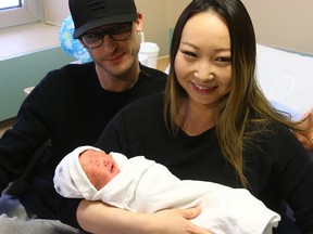 Proud new parents Steven Boudreau and Tserennadmid Bayar welcome their son, Louie Boudreau, to the world. Born at 12:02 a.m. Jan. 1, Louie is Calgary's 2017 New Year's baby.