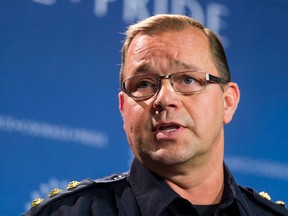 Inspector Mike Bossley of the Calgary Police Service's Investigative Operations Section speaks to media at the CPS headquarters in Calgary on Thursday, April 7, 2016.