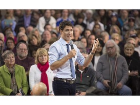 Prime Minister Justin Trudeau speaks during a town hall meeting in Peterborough, Ont. Friday January 13, 2017.