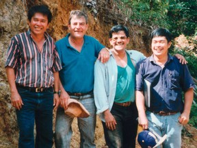 The Bre-X crew in Borneo, circa 1997, from left: site manager Jerome Alto, senior vice-president John Felderhof, exploration manager Michael de Guzman and geologist Cesar Puspos. De Guzman died in 1997 after he fell from a helicopter.