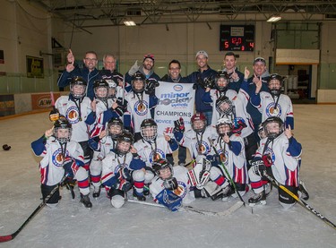 The Northwest Warriors Novice 1 White earned the Novice 1 North title during Esso Minor Hockey Week.