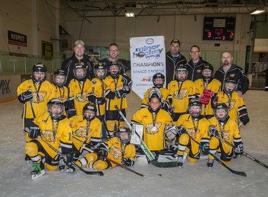 The Bow River Bruins 5 Gold prevailed in the Novice 5 North division during Esso Minor Hockey Week.
