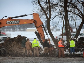 Crews continue  cleanup efforts after a 12" underground pipeline ruptured spilling nearly 140,000 gallons of diesel fuel onto a farm on January 29, 2017 near Hanlontown, Iowa. The leak in the pipeline, which is owned by Magellan Midstream Partners, was discovered on January 25. The cause is still under investigation.