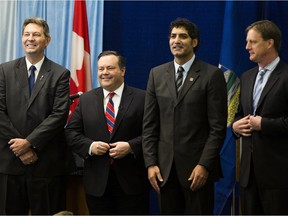 Progressive Conservative leadership candidates Richard Starke, Jason Kenney, Stephen Khan and Byron Nelson at a leadership debate Jan. 15, 2017.