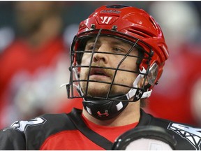 Roughnecks Dane Dobbie during warm up before National Lacross League game action between the Vancouver Stealth and the Calgary Roughnecks at the Scotiabank Saddledome in Calgary, Alta. on Friday January 6, 2017.