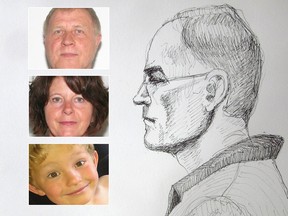 Courtroom sketch of Douglas Garland. Garland is accused of killing Alvin and Kathy Liknes and their grandson Nathan O'Brien.