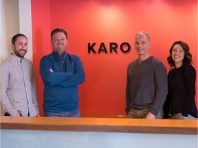 The Karo Group executive team, from left: creative director Nathan Atnikov, president Marc Whitehead, CEO/chairman Chris Bedford and Tracy Gonzalez, director of engagement.