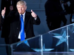 President-elect Donald Trump gestures during a welcome celebration at the Lincoln Memorial in Washington, D.C., on Thursday.