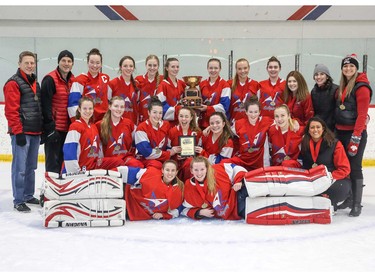Calgary claimed the U19AA division title at the Esso Golden Ring ringette tournament in Calgary. Photo by Shannon Hutchison.