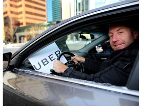 One-tim Uber driver and former Calgary Flames defenceman Mike Commodore takes part in the launch of Uber in Calgar on Dec. 6, 2016. (Leah Hennel)