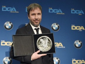 Denis Villeneuve, director of &ampquot;Arrival,&ampquot; poses backstage with his nominee&#039;s medallion at the 69th Annual Directors Guild of America Awards in Beverly Hills, Calif., on Feb. 4, 2017. It&#039;s an Oscars love-in as the Canadian team behind the alien-invasion drama &ampquot;Arrival&ampquot; descends on Hollywood for the big day on Sunday. Quebec director Denis Villeneuve&#039;s humanistic sci-fi film is tied with Barry Jenkins&#039; tender coming-of-age tale &ampquot;Moonlight&ampquot; for the second-most nominations at eight, including best pi