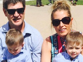 Calgary man Sean Maher in a GoFundMe page photo with partner Leane Lifely and twin sons Harry and Ralph. Maher was killed in a crash on Stoney Trail on Feb. 19, and a fundraiser has been set up to help his family return him to his native Ireland.