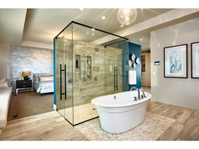 The ensuite in the new Foothills Hospital Home Lottery home by Calbridge Homes in Cranston's Riverstone.