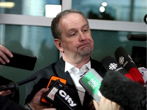 Crown prosecutor Shane Parker speaks to the media after Douglas Garland's first-degree murder conviction.