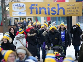 Hundreds joined in the Coldest Night of the Year - Calgary event at Eau Claire Market, the 4th annual walk to raise awareness and funds to support those who are dealing with homelessness, hunger and abuse in Calgary, Alta., on February 25, 2017. Ryan McLeod/Postmedia Network