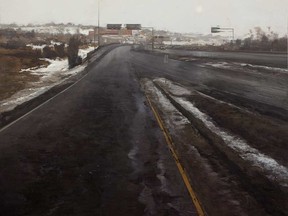 With paintings such as Deerfoot Trail, Winter, Flodberg asks viewers to at least consider, even if we can't celebrate, the defining aspects of our city's infrastructure.