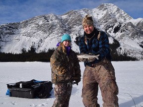 Eve Pigat and Jim Dykstra ice fishing.