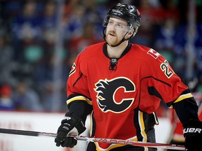 Calgary Flames Dougie Hamilton during the pre-game skate before facing the Toronto Maple Leafs in NHL hockey in Calgary, Alta. on Wednesday November, 30, 2016.