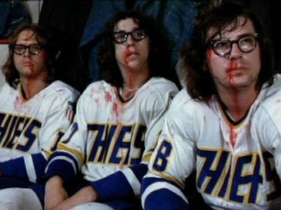 Slap Shot Cast Signed Blue Hockey Jersey w/ 'Old Time Hockey