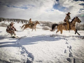 Members of the Calgary Polo Club taking part in some skijoring. And later some fondue.