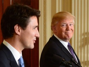 Prime Minister Justin Trudeau and U.S. President Donald Trump take part in a joint press conference at the White House in Washington, D.C. on Monday, Feb. 13, 2017.